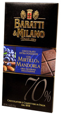 Čokoláda hořká 70%  s borůvkou a mandlemi Baratti & Milano 75g